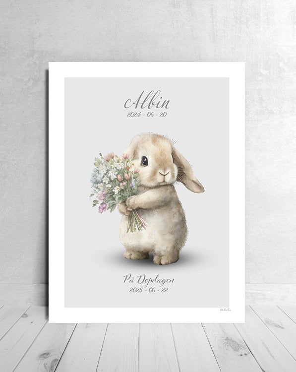 Doptavla söt kanin med blommor