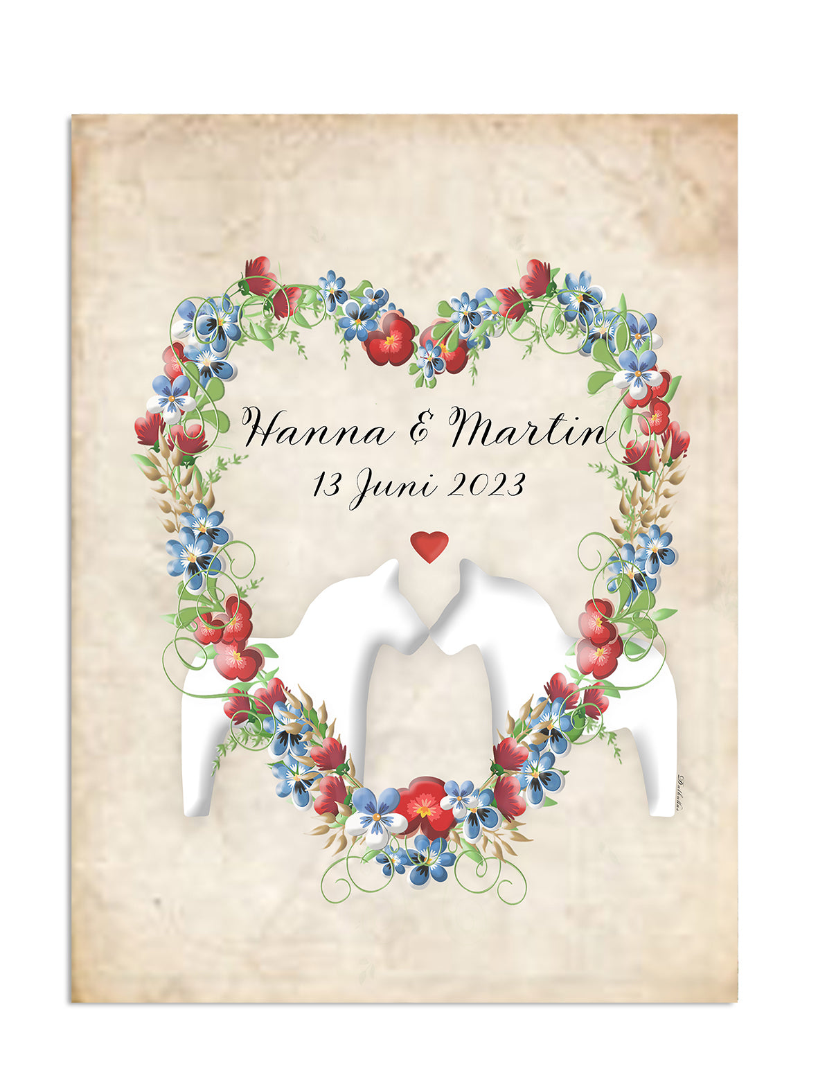 Bröllopstavla Blomsterhjärta påsöm