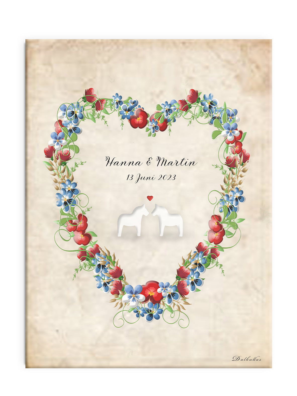 Bröllopstavla Blomsterhjärta påsöm